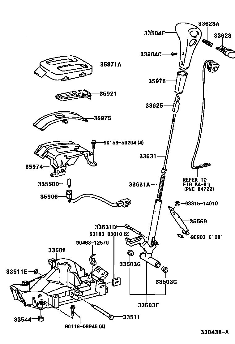 Toyota RAV4 Shift Lever & Retainer EPC diagram — 330438A