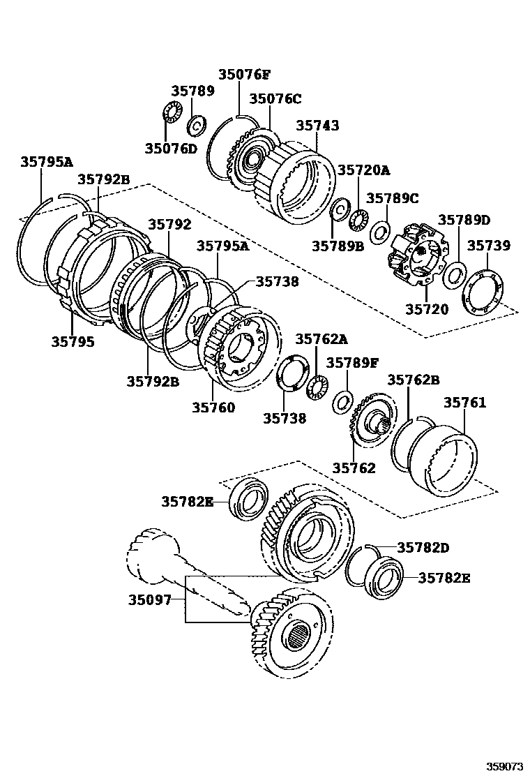 Toyota RAV4 行星齿轮、倒档活塞和中间轴齿轮(ATM) EPC diagram — 359073