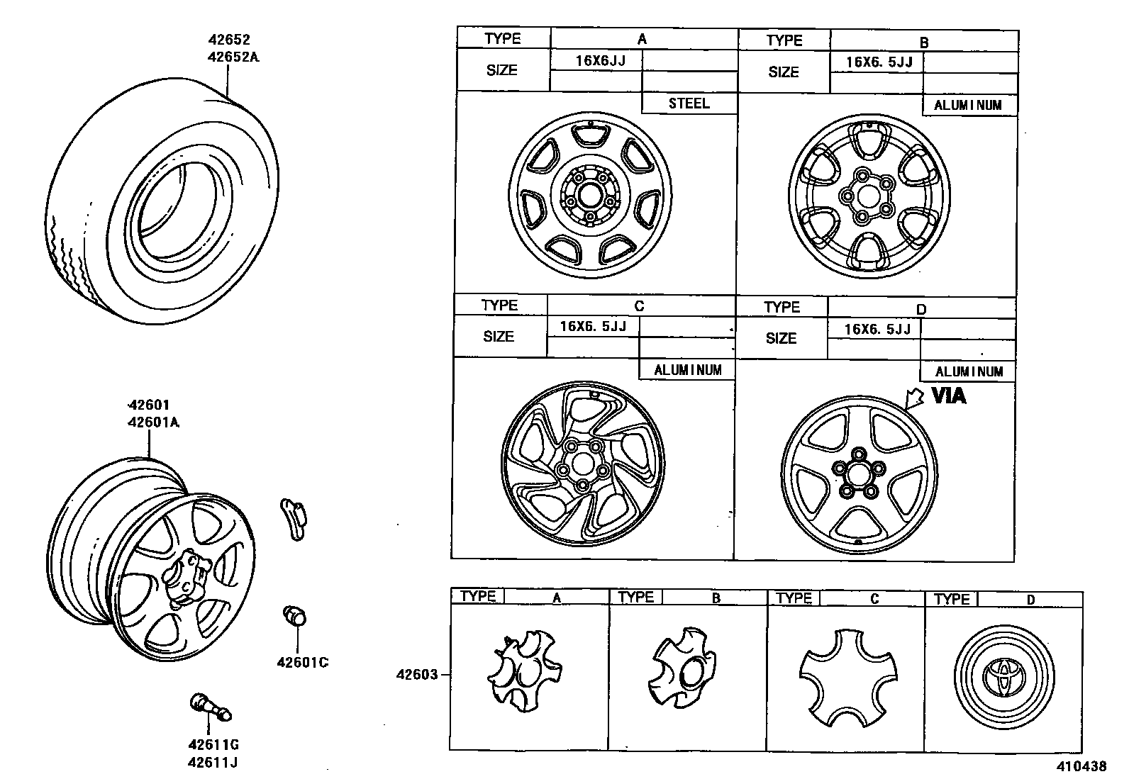 Toyota RAV4 车轮和车轮盖 EPC diagram — 410438