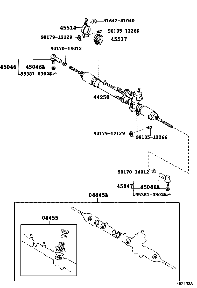 Toyota RAV4 前转向齿轮和连杆 EPC diagram — 452133A