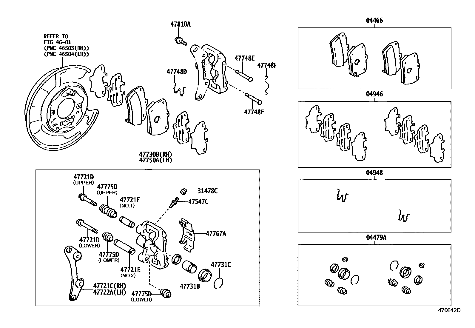 Toyota RAV4 后盘式制动器卡钳和防尘罩 EPC diagram — 470842D