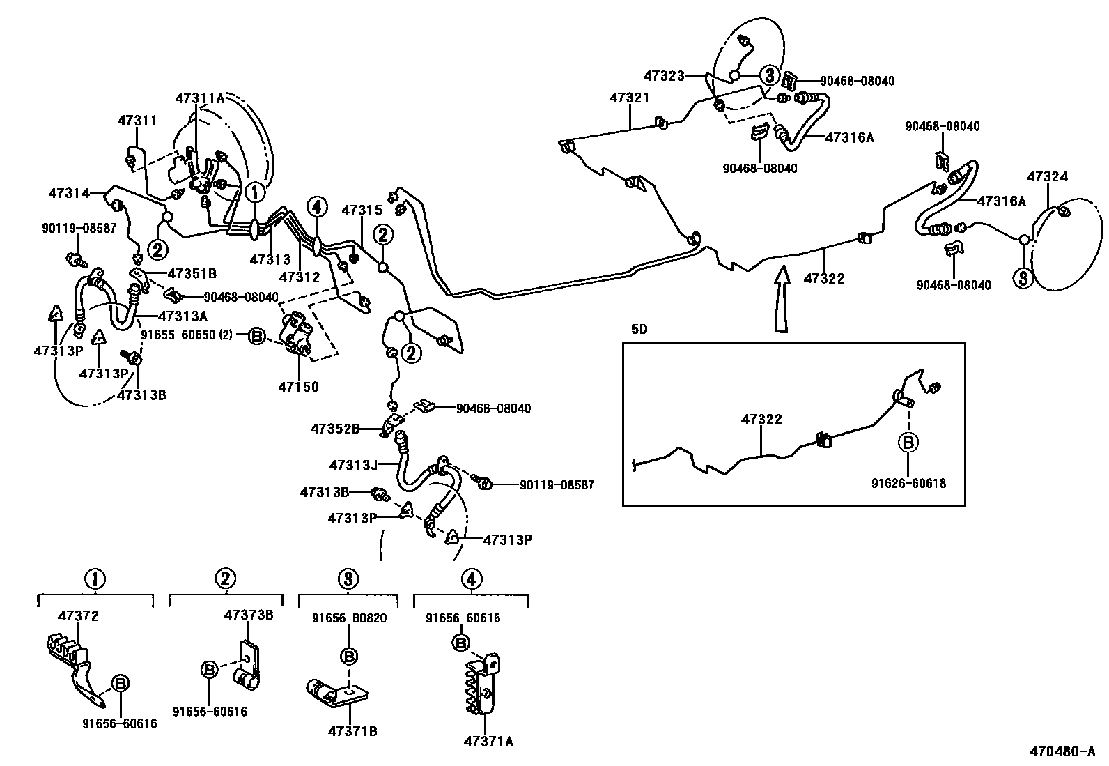 Toyota RAV4 制动配管和卡箍 EPC diagram — 470480A