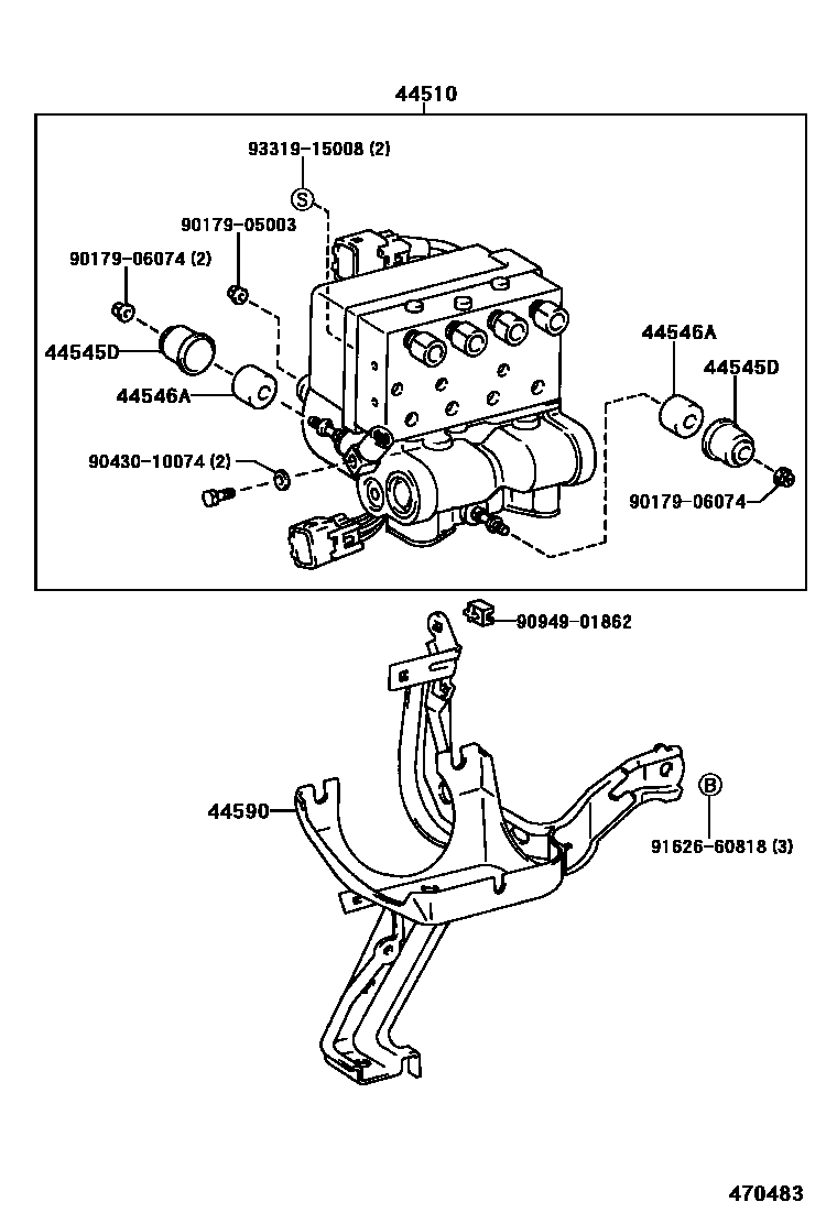 Toyota RAV4 制动配管和卡箍 EPC diagram — 470483