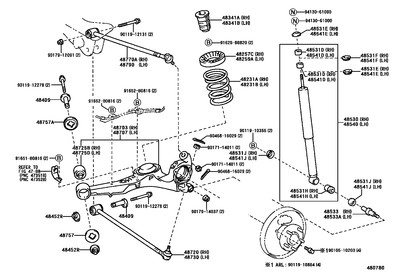 Toyota RAV4 Rear Spring & Shock Absorber EPC diagram — 480780