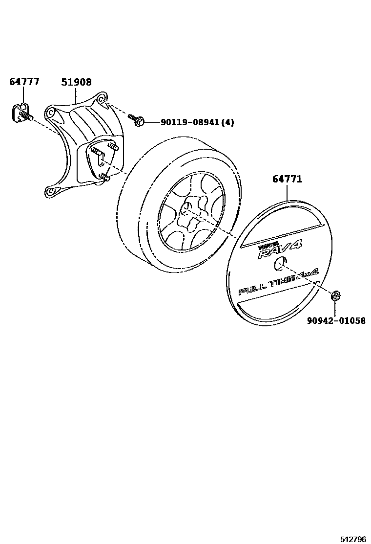 Toyota RAV4 Spare tire rack EPC diagram — 512796