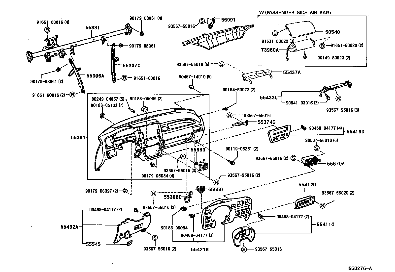 Toyota RAV4 仪表板和手套箱 EPC diagram — 550276A