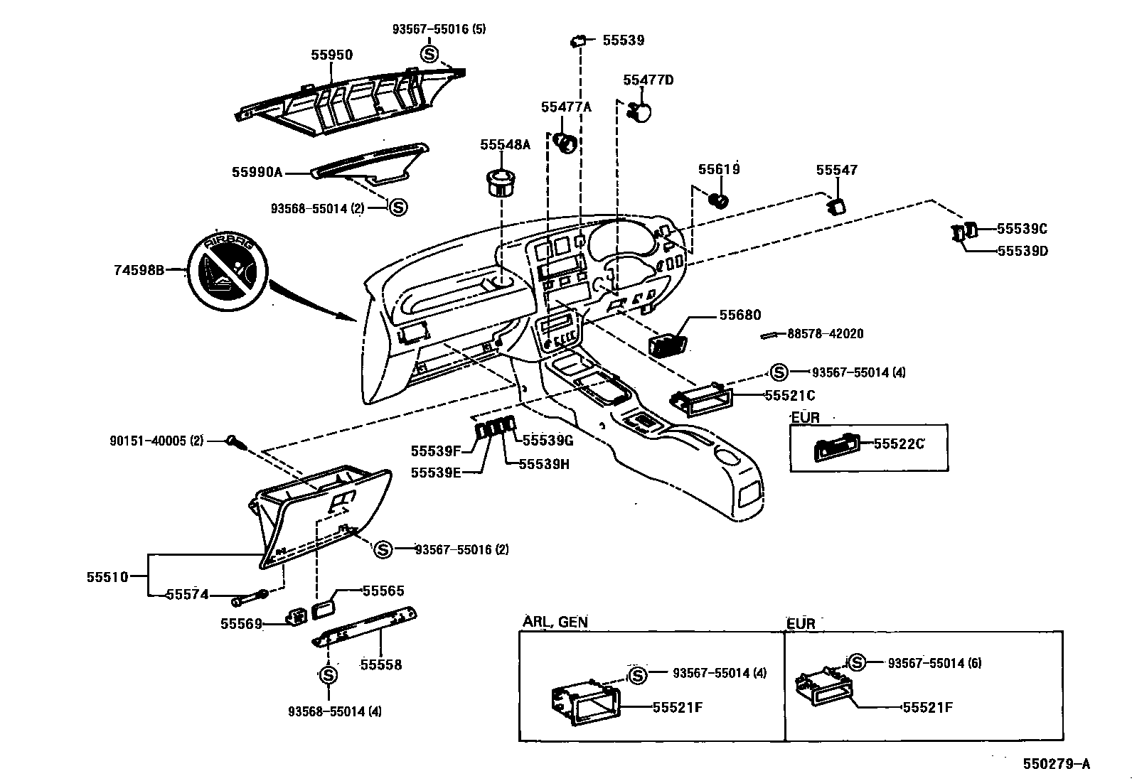 Toyota RAV4 仪表板和手套箱 EPC diagram — 550279A