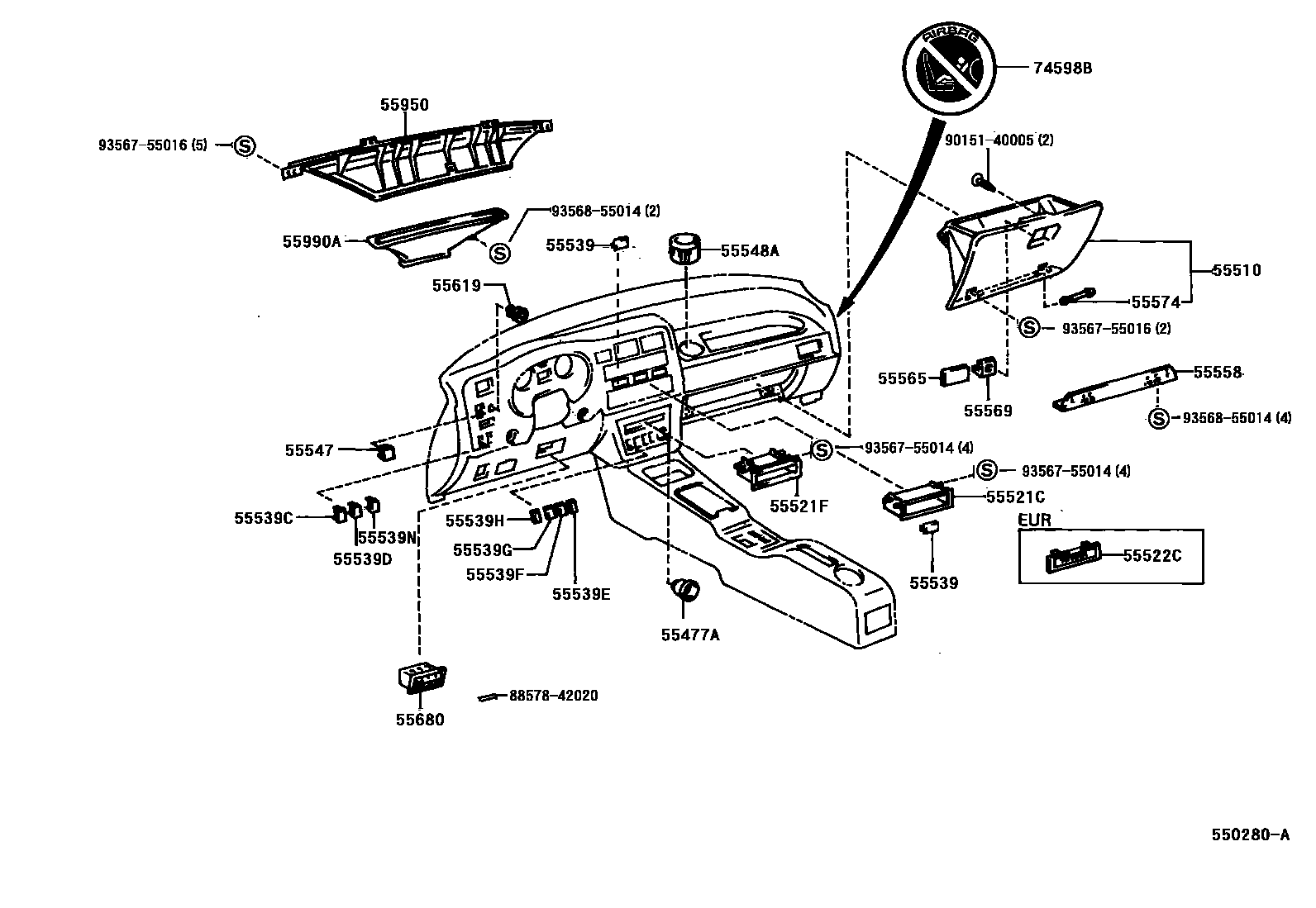 Toyota RAV4 仪表板和手套箱 EPC diagram — 550280A
