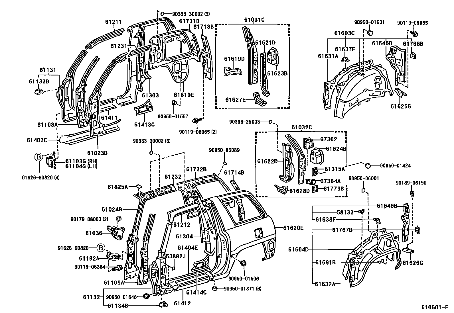 Toyota RAV4 侧梁 EPC diagram — 610601E
