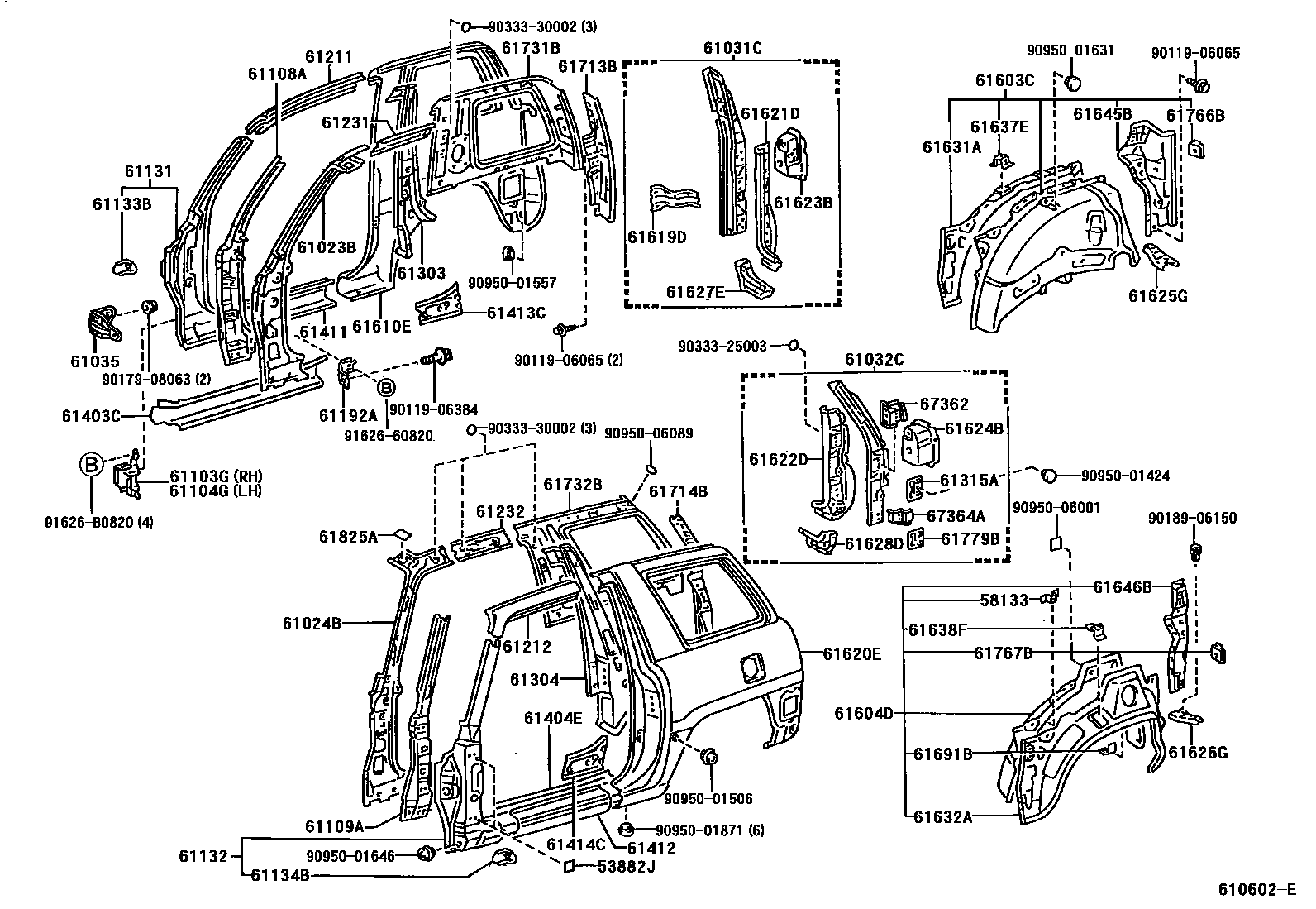 Toyota RAV4 侧梁 EPC diagram — 610602E