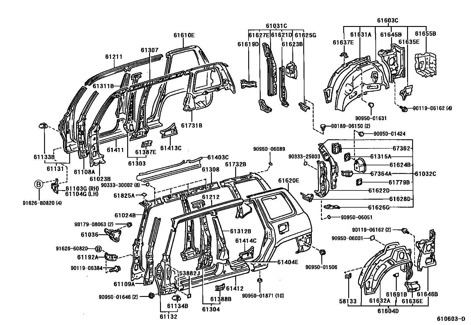 Toyota RAV4 侧梁 EPC diagram — 610603D