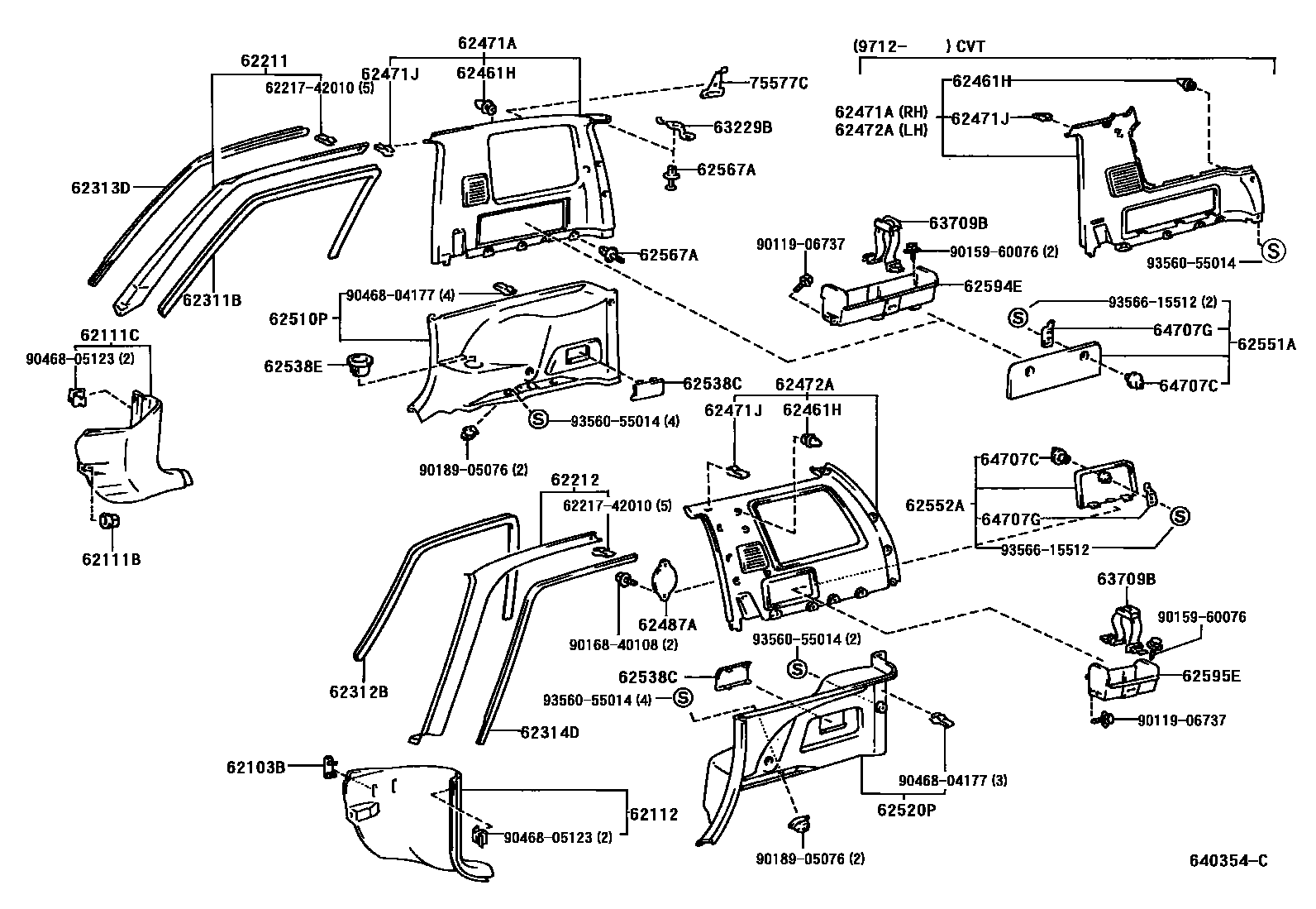 Toyota RAV4 车内装饰板 EPC diagram — 640354C