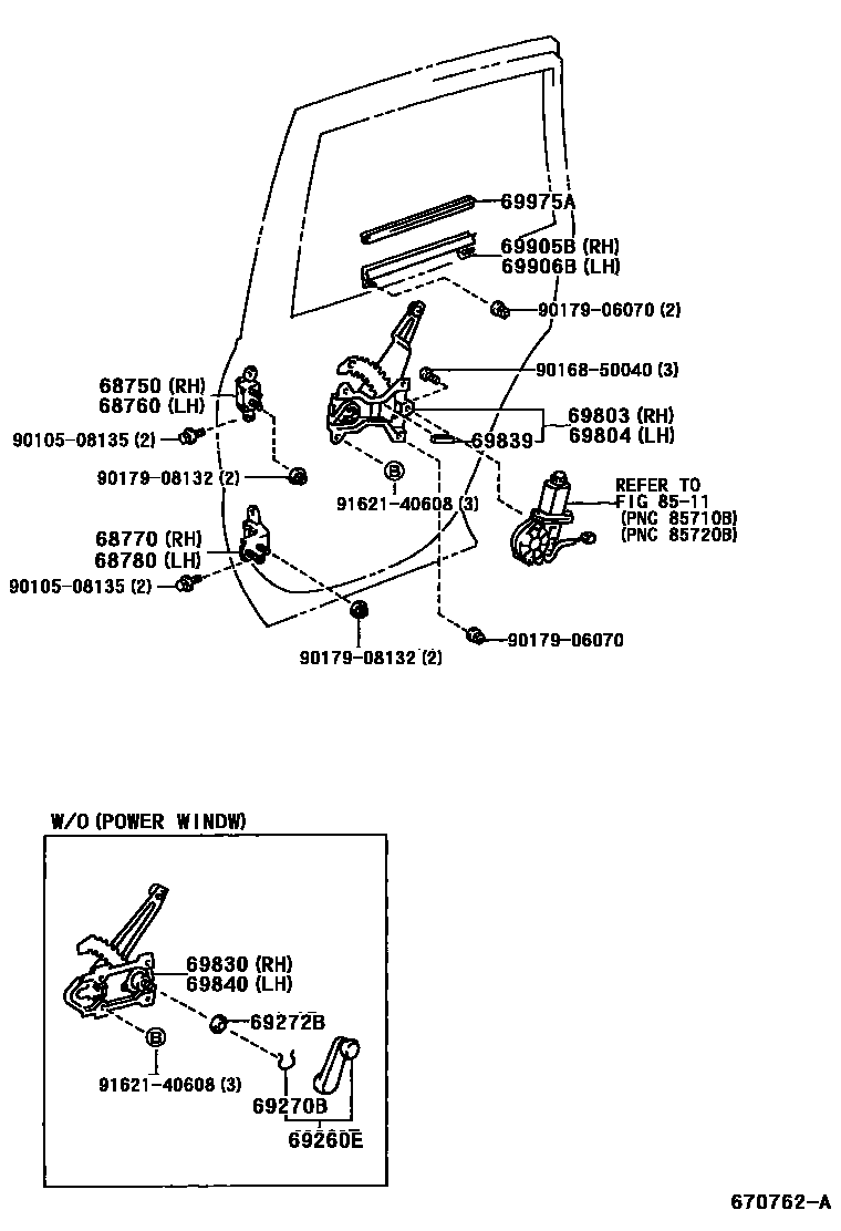 Toyota RAV4 后门车窗升降器和合页 EPC diagram — 670762A