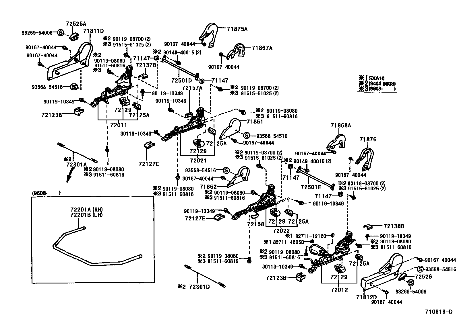 Toyota RAV4 座椅和座椅滑轨 EPC diagram — 710613D