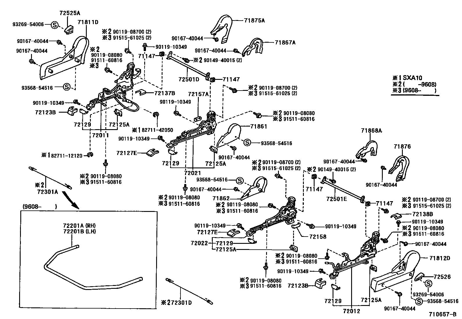 Toyota RAV4 座椅和座椅滑轨 EPC diagram — 710657B