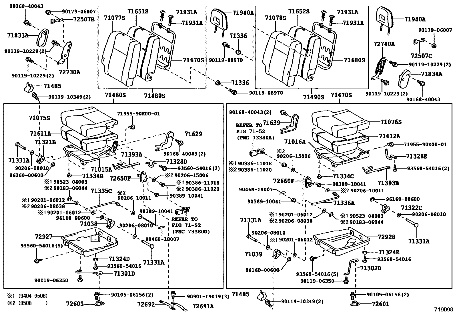 Toyota RAV4 座椅和座椅滑轨 EPC diagram — 719098