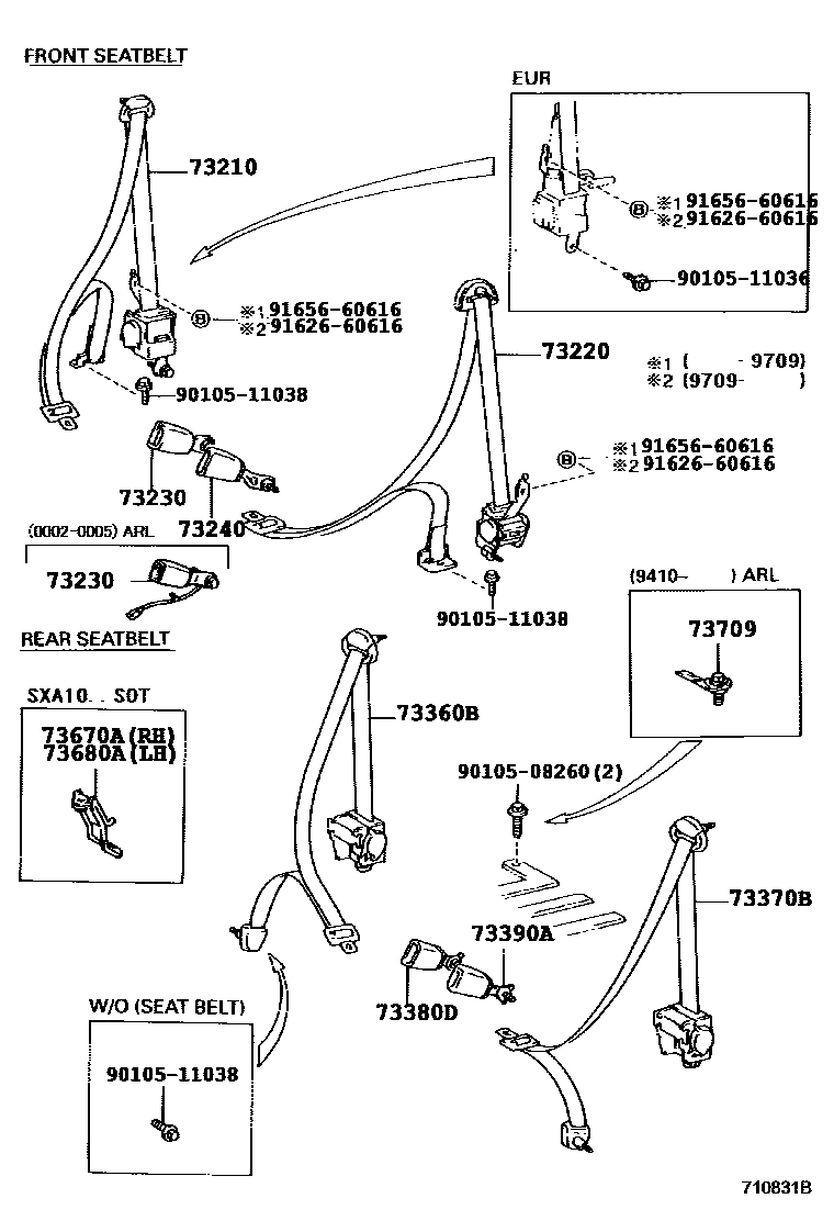 Toyota RAV4 seat belt EPC diagram — 710831B