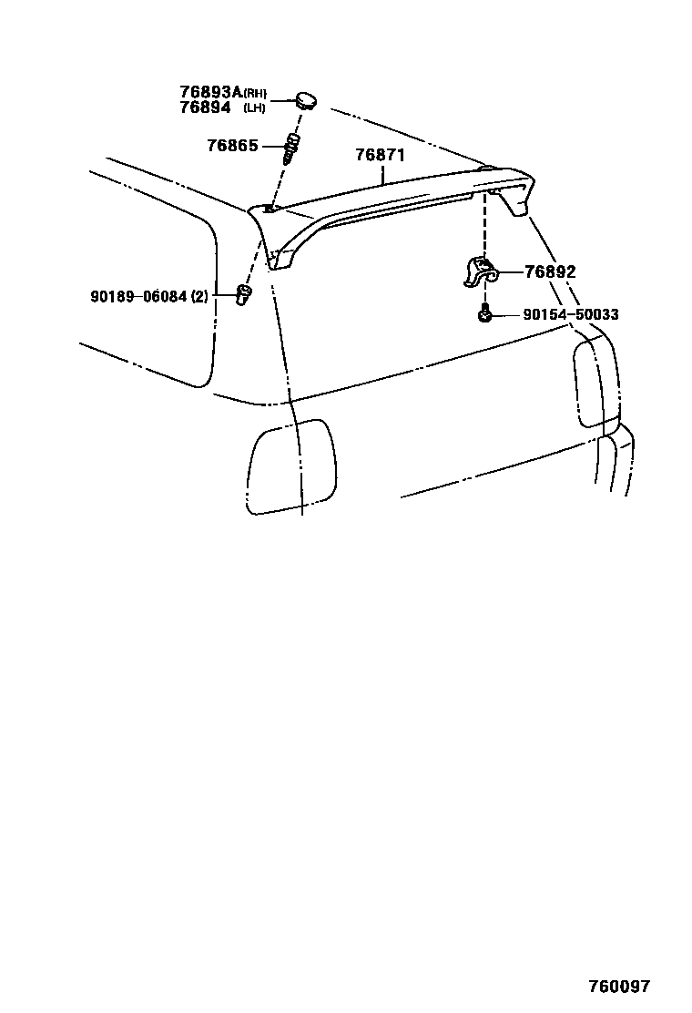 Toyota RAV4 扰流板和侧挡泥板 EPC diagram — 760097