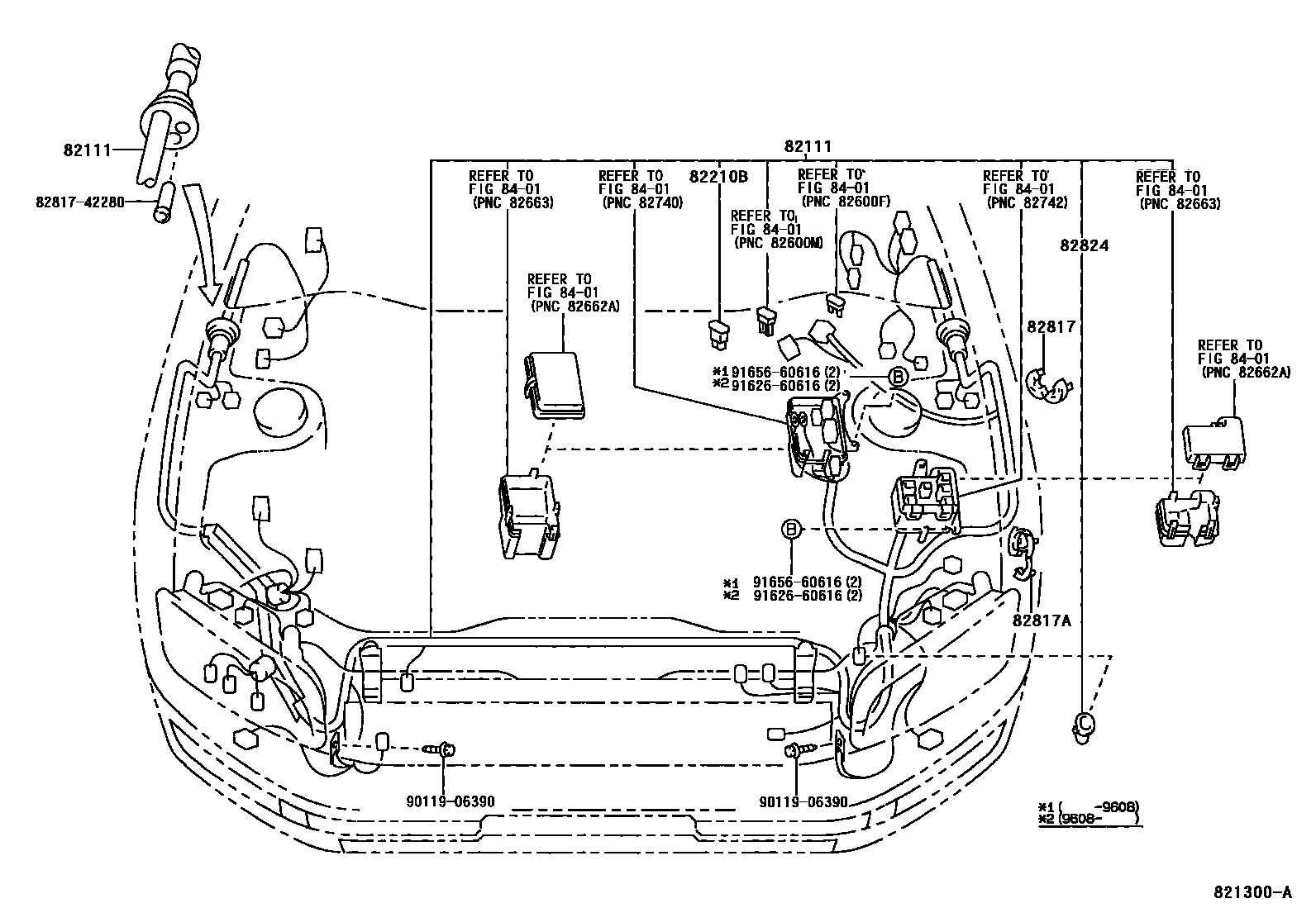 Toyota RAV4 线束和卡夹 EPC diagram — 821300A