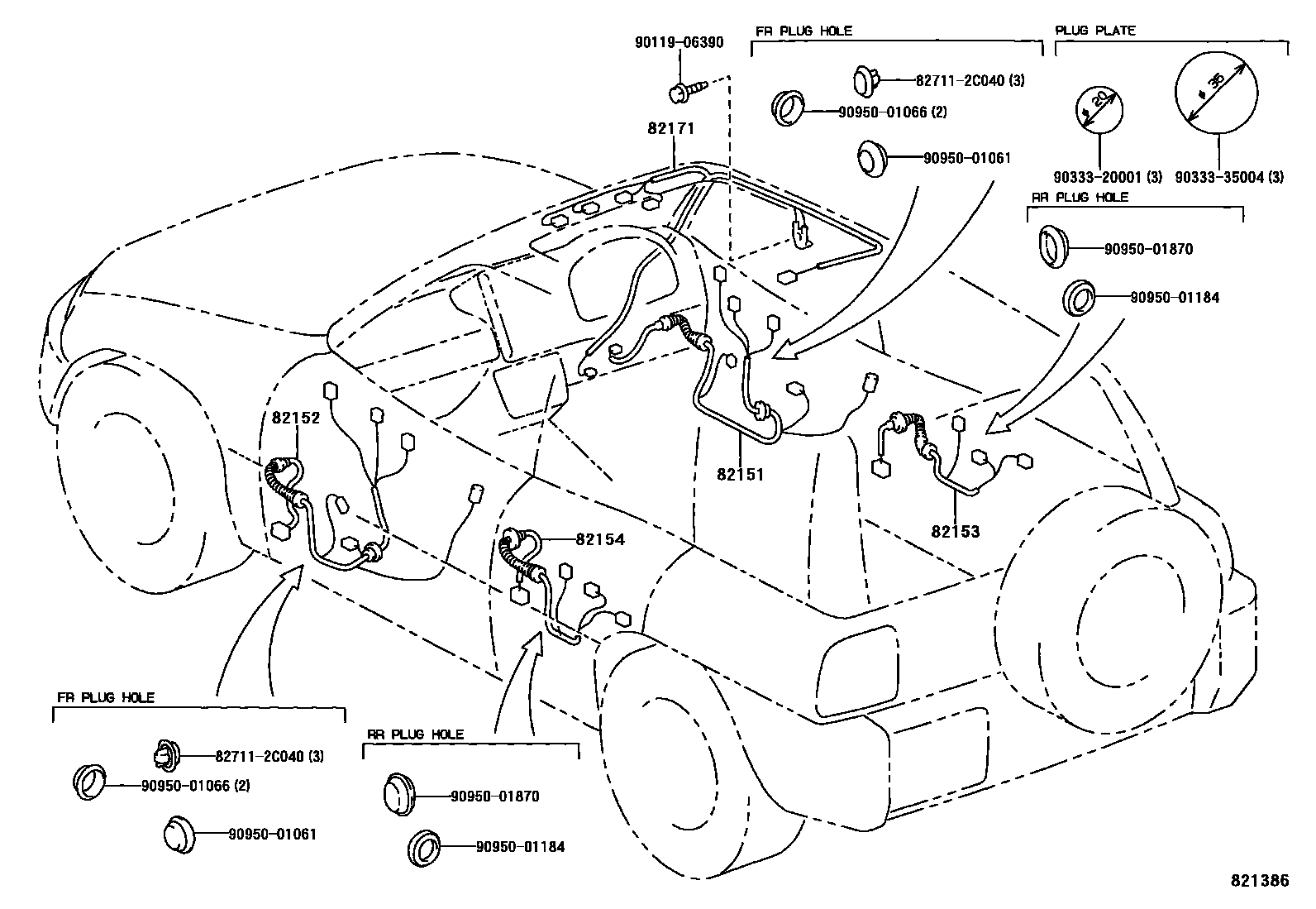 Toyota RAV4 线束和卡夹 EPC diagram — 821386
