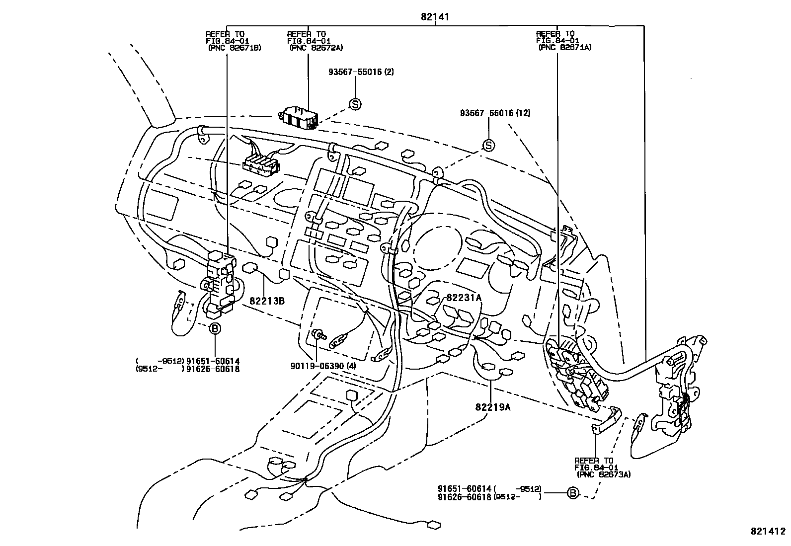 Toyota RAV4 线束和卡夹 EPC diagram — 821412