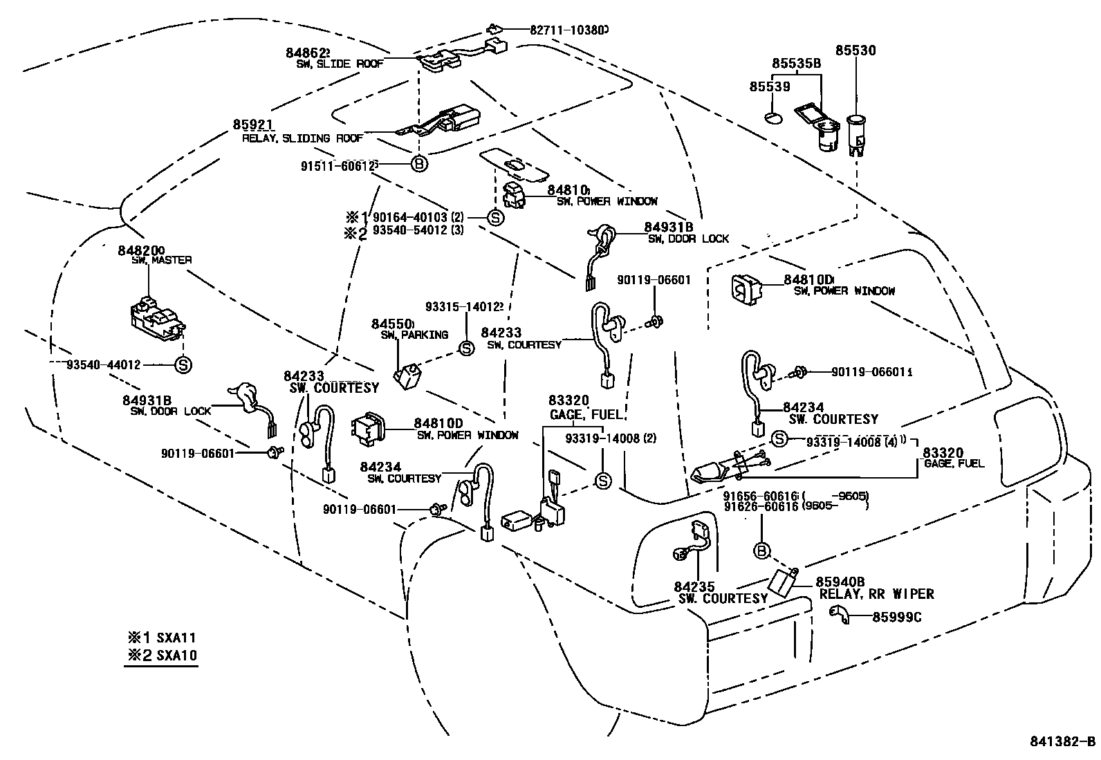 Toyota RAV4 开关和继电器和ECU EPC diagram — 841382B