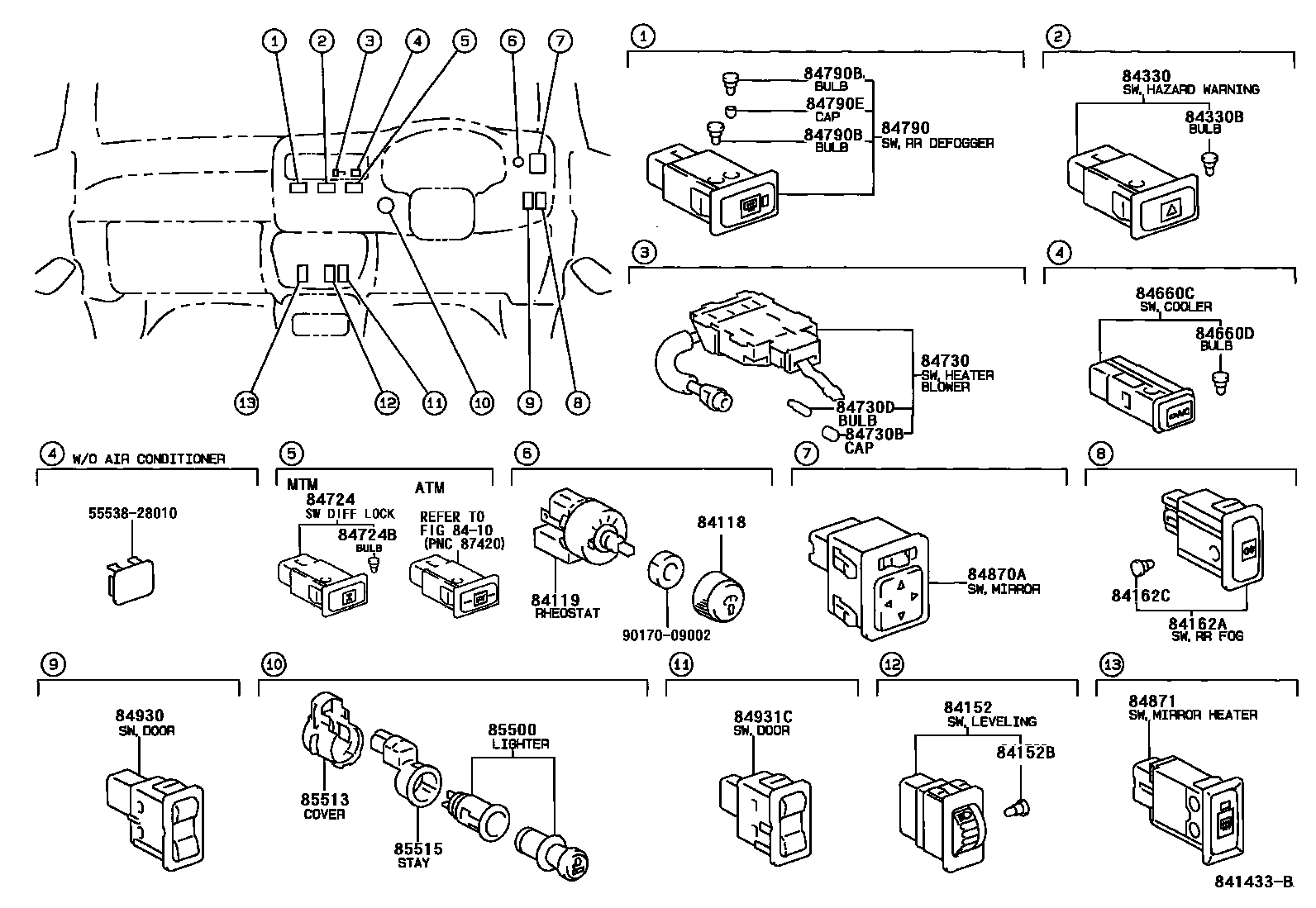 Toyota RAV4 开关和继电器和ECU EPC diagram — 841433B
