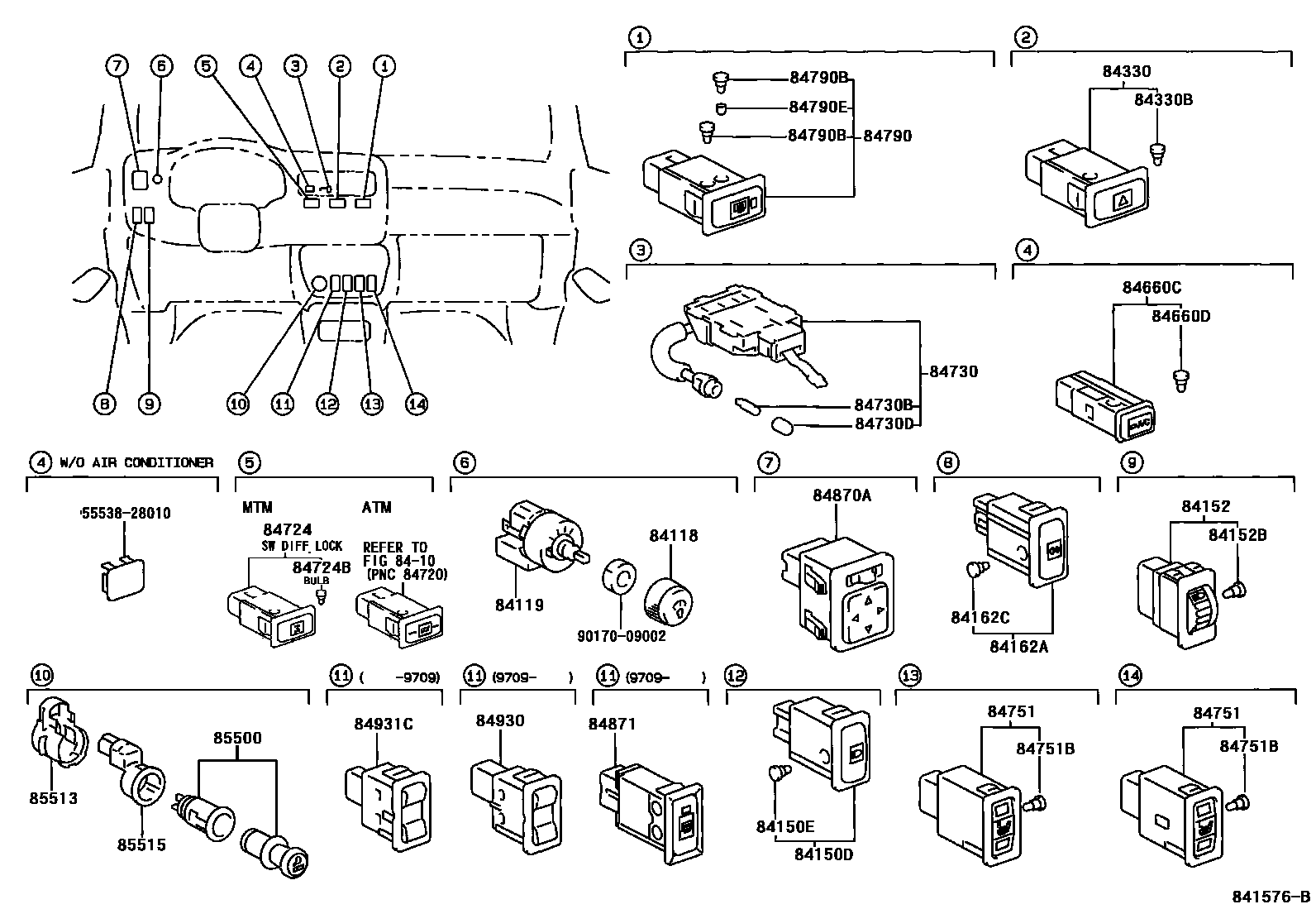 Toyota RAV4 开关和继电器和ECU EPC diagram — 841576B