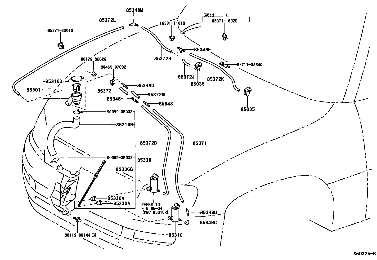 Toyota RAV4 挡风玻璃清洗器 EPC diagram — 850325B