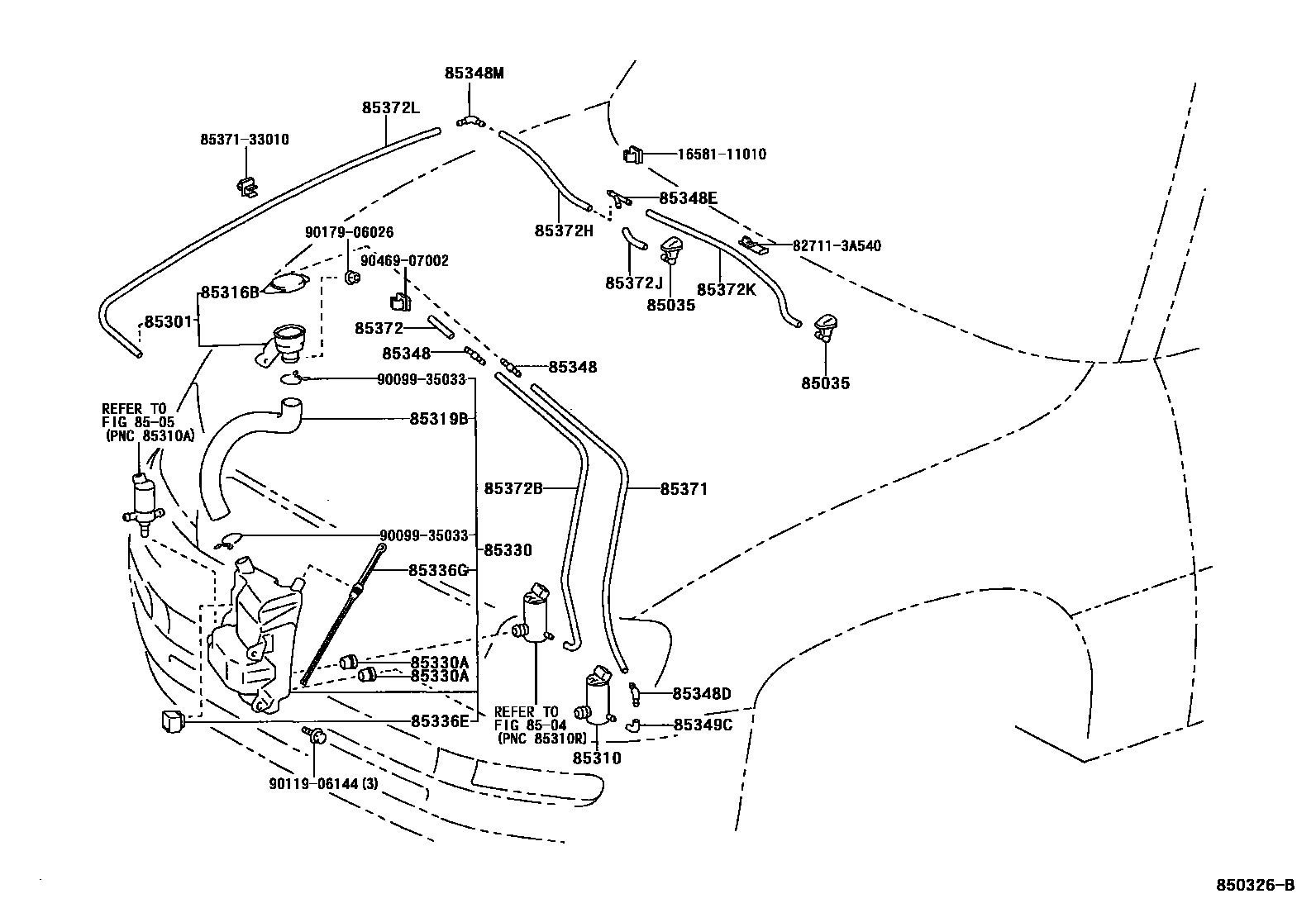 Toyota RAV4 挡风玻璃清洗器 EPC diagram — 850326B