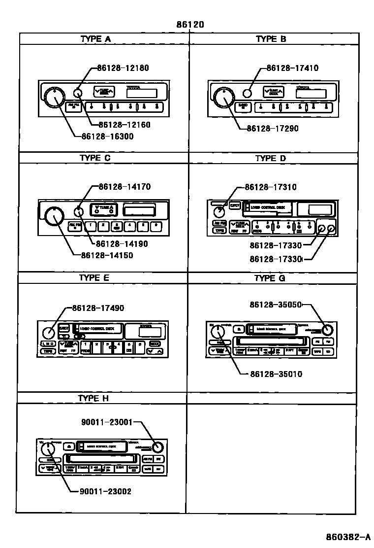 Toyota RAV4 收音机、放大器和冷凝器 EPC diagram — 860382A