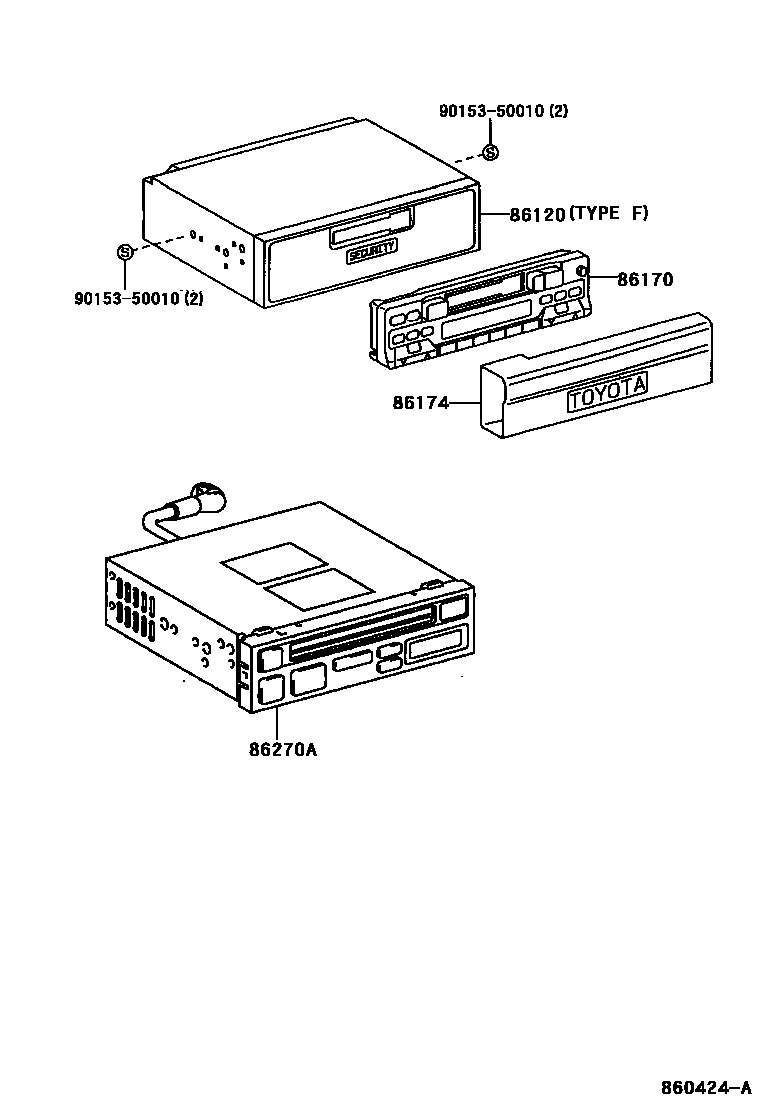 Toyota RAV4 收音机、放大器和冷凝器 EPC diagram — 860424A