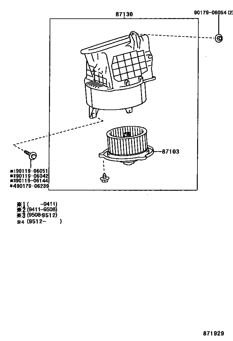 Toyota RAV4 暖风和空调系统 - 加热装置和鼓风机 EPC diagram — 871929