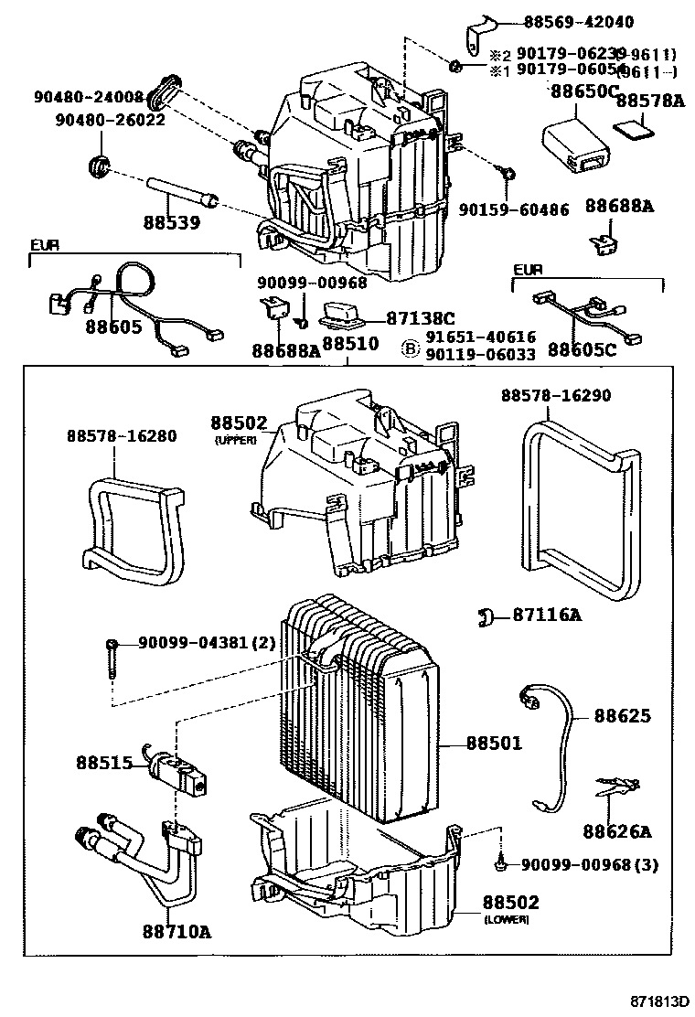 Toyota RAV4 暖风和空调系统 - 冷却器组件 EPC diagram — 871813D