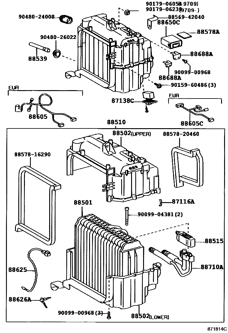 Toyota RAV4 暖风和空调系统 - 冷却器组件 EPC diagram — 871814C