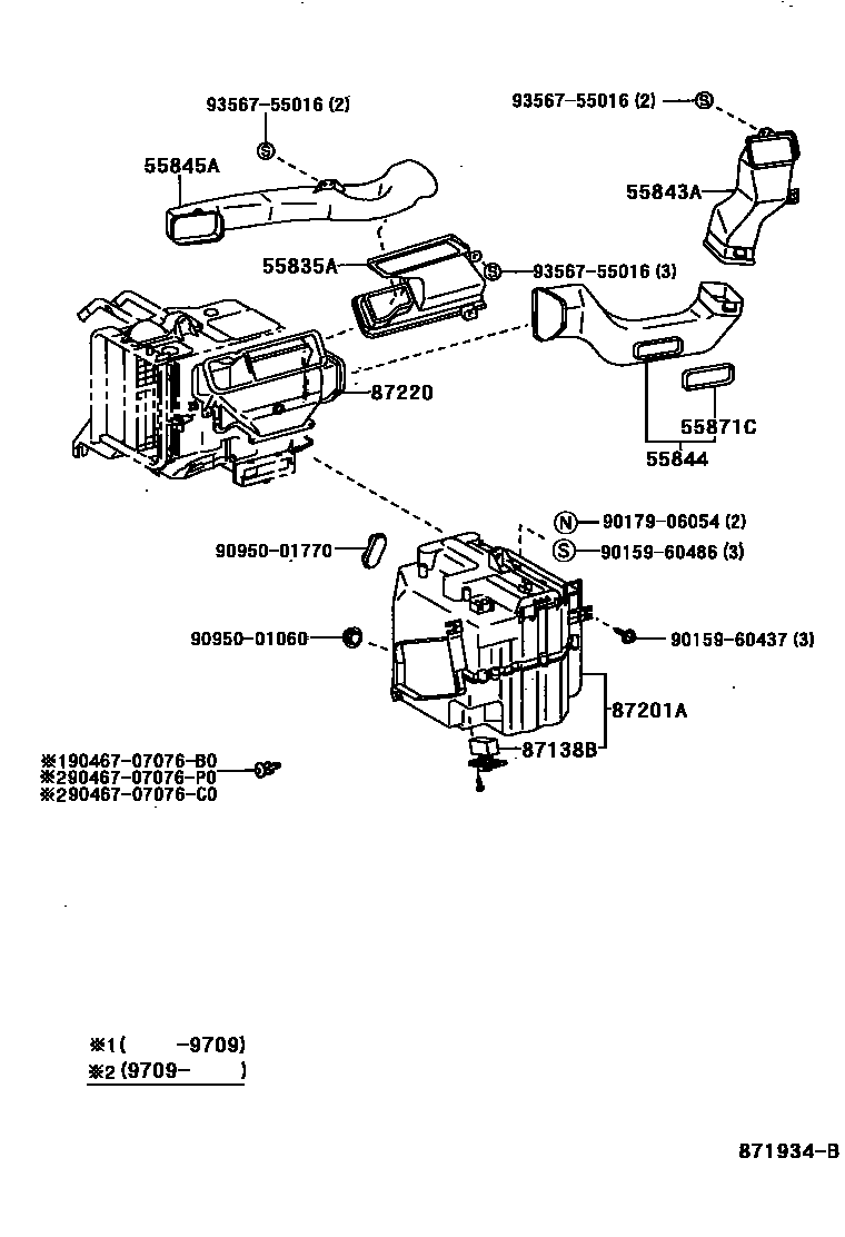 Toyota RAV4 暖风和空调系统 - 控制器和风管 EPC diagram — 871934B