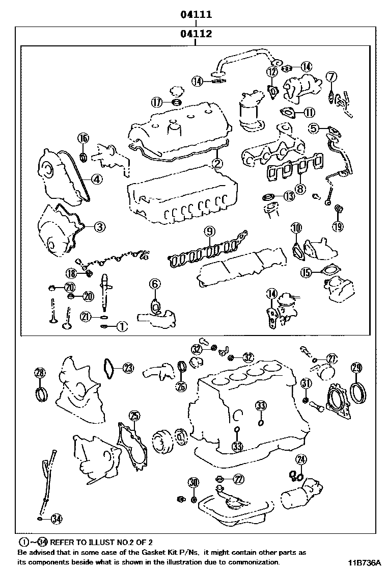 Toyota RAV4 Engine Overhaul Gasket Kit EPC diagram — 11B736A