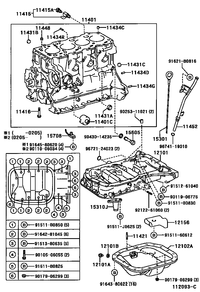 Toyota RAV4 Cylinder Block EPC diagram — 112093C