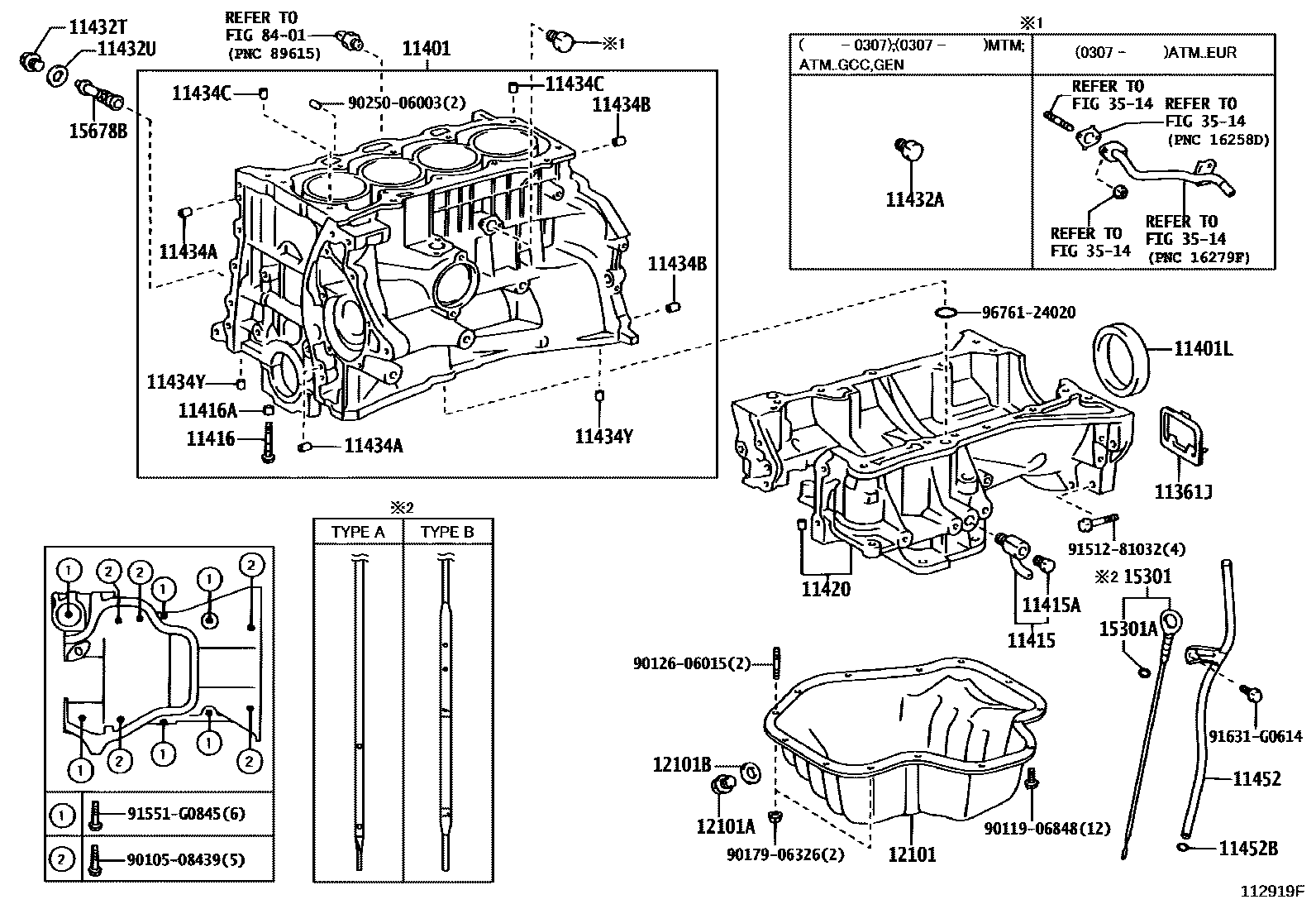 Toyota RAV4 Cylinder Block EPC diagram — 112919F