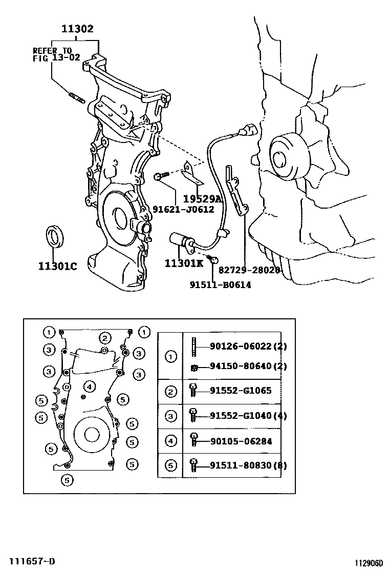 Toyota RAV4 Timing Gear Cover & Rear End Plate EPC diagram — 112906D