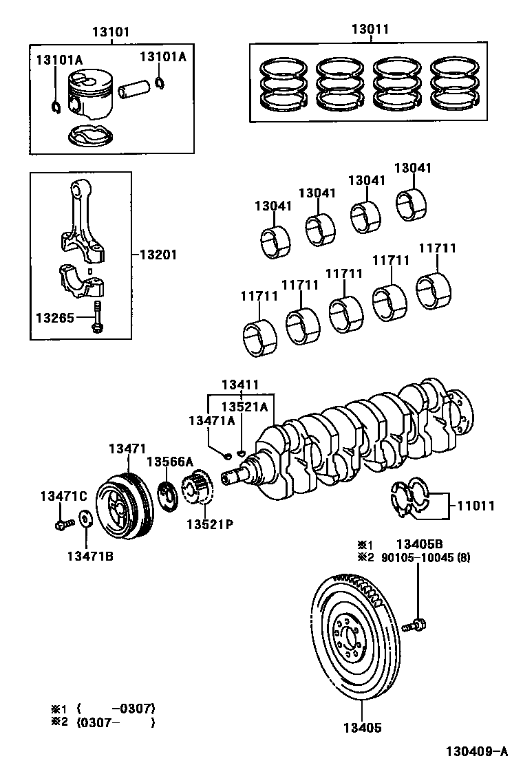 Toyota RAV4 Crankshaft & Piston EPC diagram — 130409A