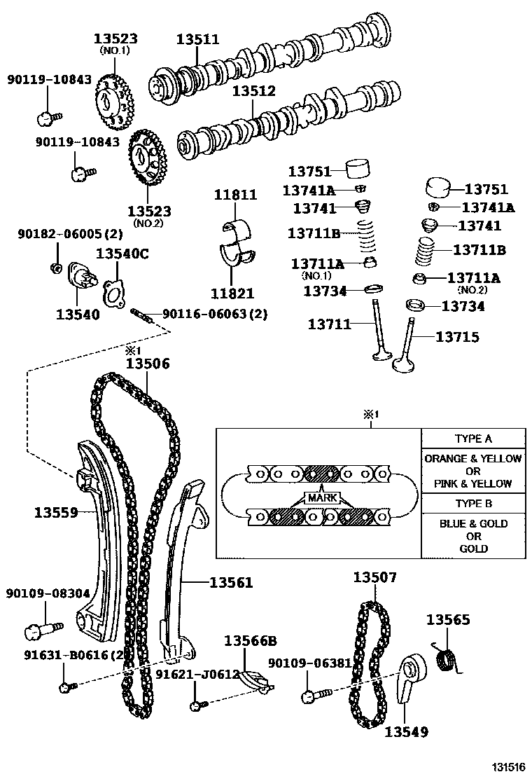 Toyota RAV4 Camshaft & Valve EPC diagram — 131516