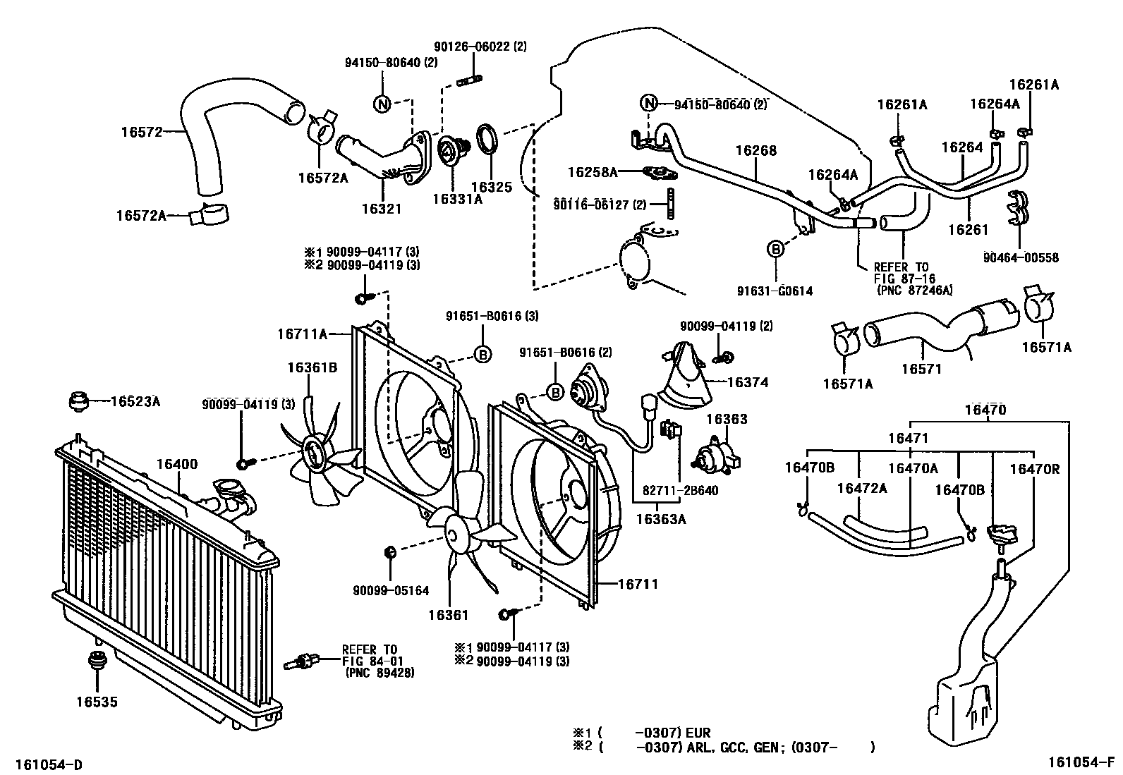 Toyota RAV4 RADIATOR & WATER OUTLET EPC diagram — 161054F