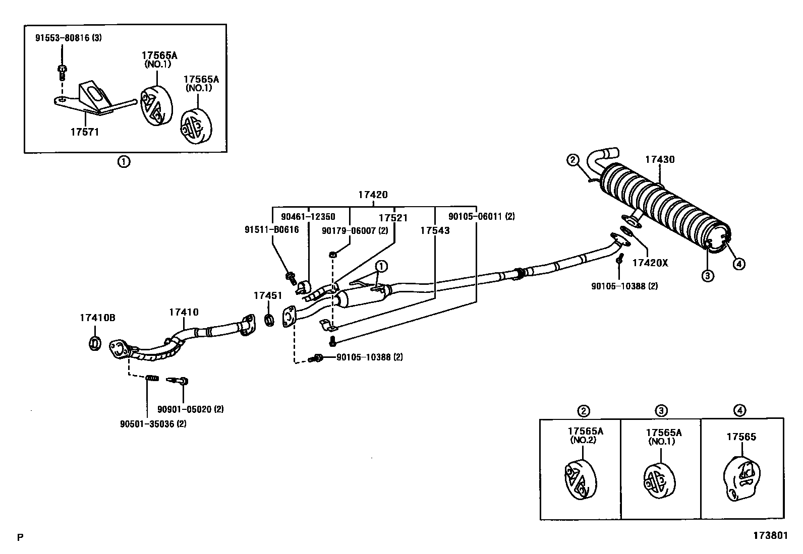 Toyota RAV4 Exhaust Pipe EPC diagram — 173801