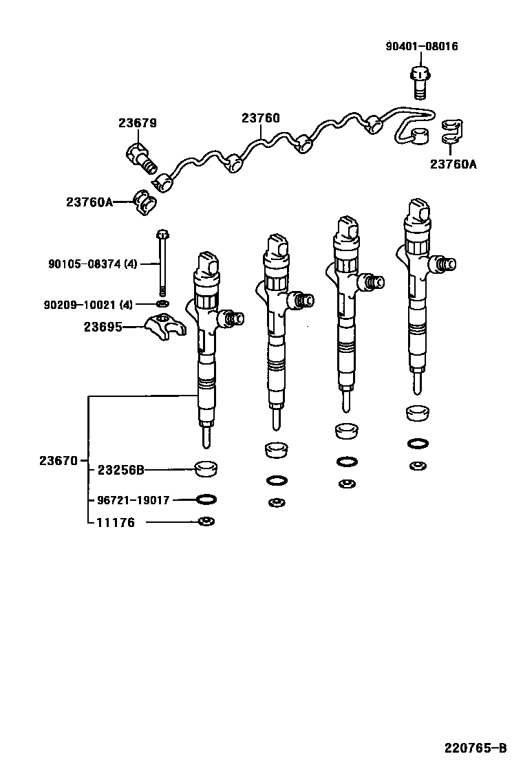 Toyota RAV4 喷油嘴 EPC diagram — 220765B