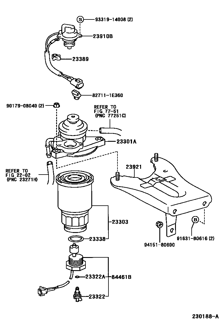 Toyota RAV4 fuel filter EPC diagram — 230188A