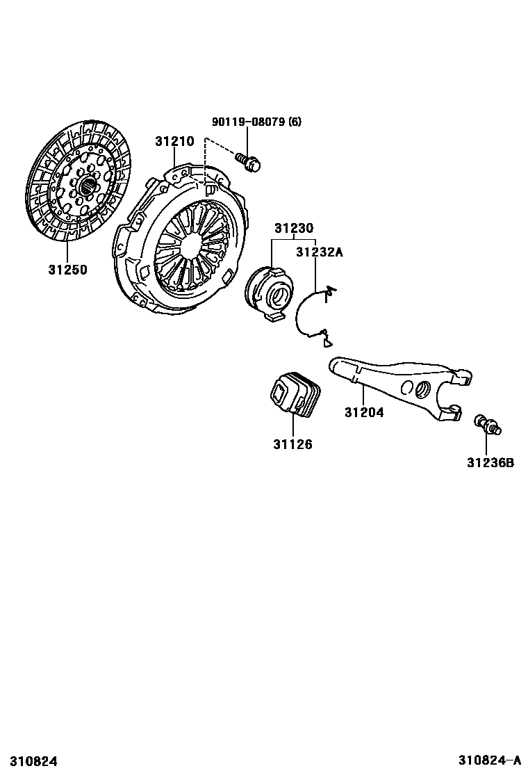 Toyota RAV4 离合器和分离叉 EPC diagram — 310824A