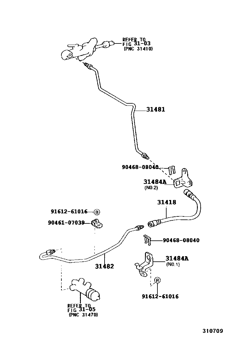 Toyota RAV4 离合器踏板和挠性软管 EPC diagram — 310709