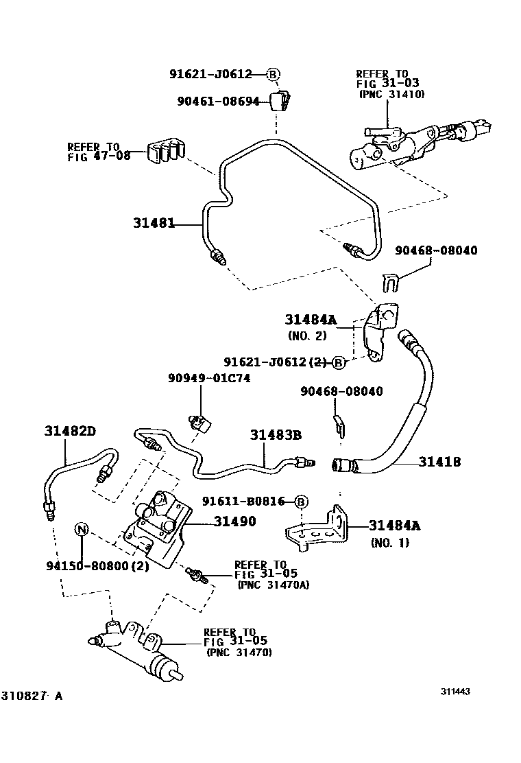 Toyota RAV4 离合器踏板和挠性软管 EPC diagram — 311443