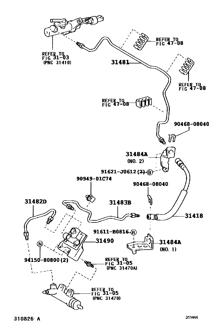 Toyota RAV4 离合器踏板和挠性软管 EPC diagram — 311444